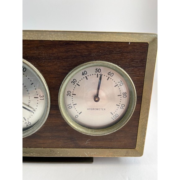 Vintage Airguide Brass Weather Station Mid Century Thermometer Hygrometer WORKS - Picture 4 of 8